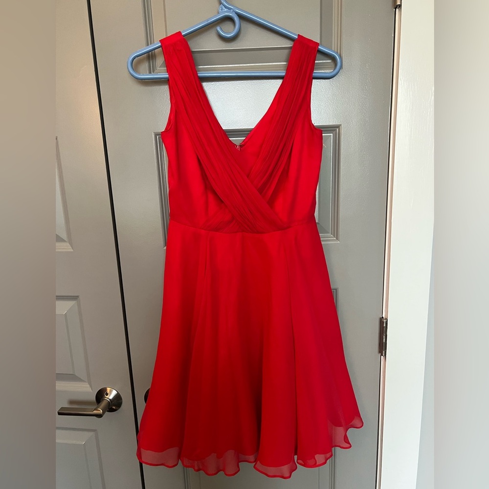 Shoshanna Red Sleeveless V-Neck silk Mini Dress